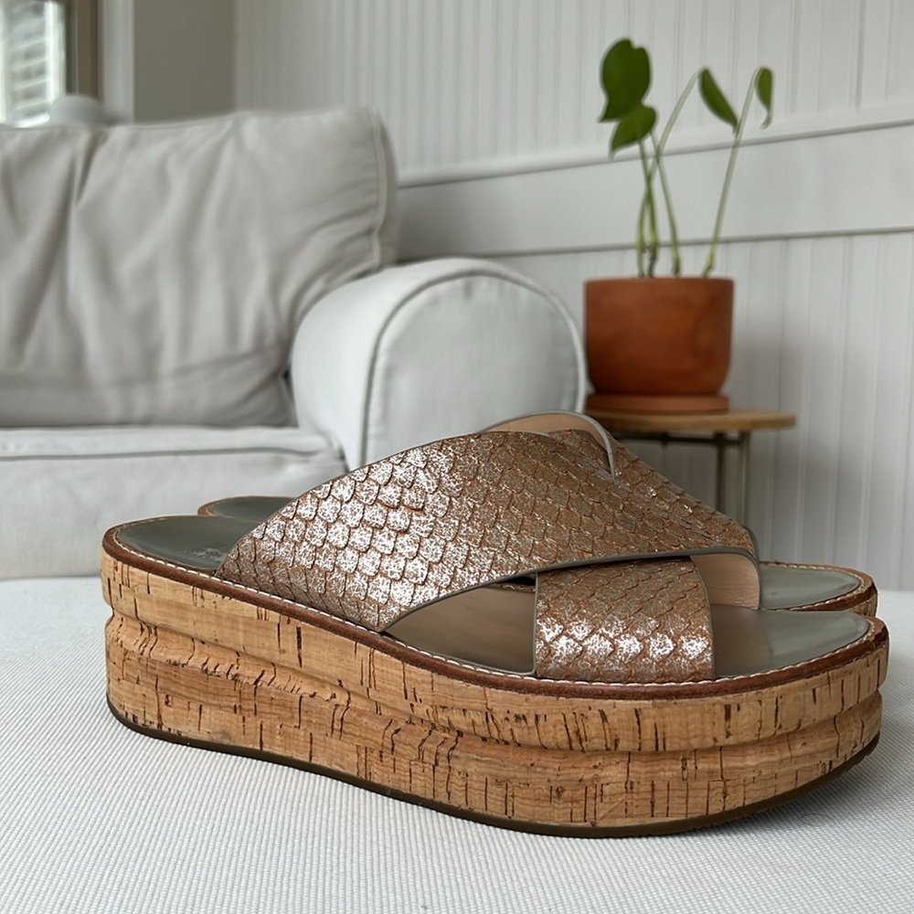 Belle by Sigerson Morrison Cork Wedge Brown Sandals - Picture 3 of 6